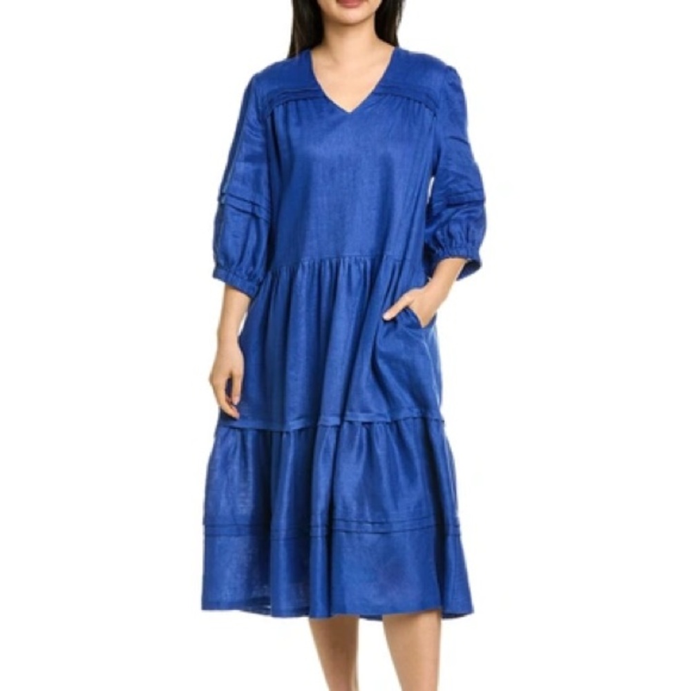 Tyler Boe Meghan Linen Midi Dress in Blue